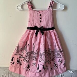 Adorable Pink Cityscape Kids Dress with Black Bow